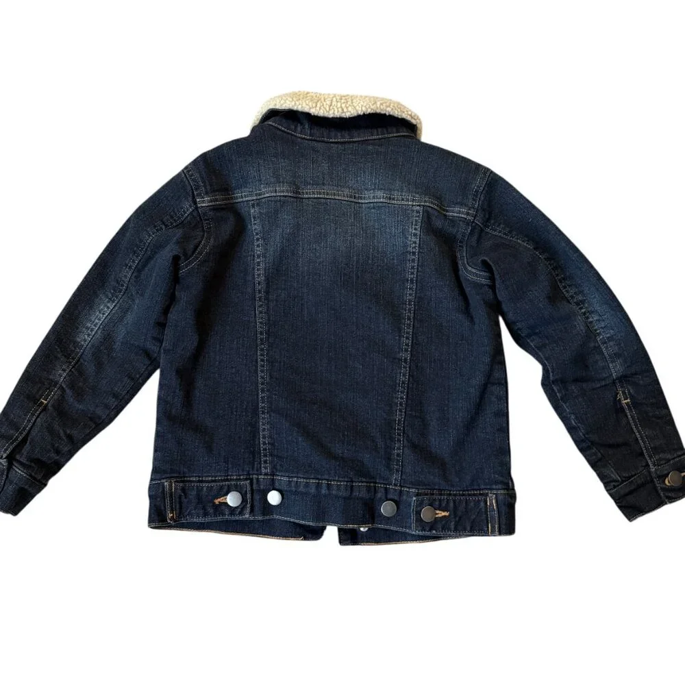 Wonder Nation boys small 6-7 dark wash blue denim jean jacket fleece lined